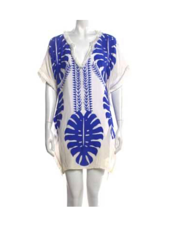 Marie Oliver Other - Marie Oliver Swim 100% Silk Caftan Large White Tropical Blue Leaf Print XL